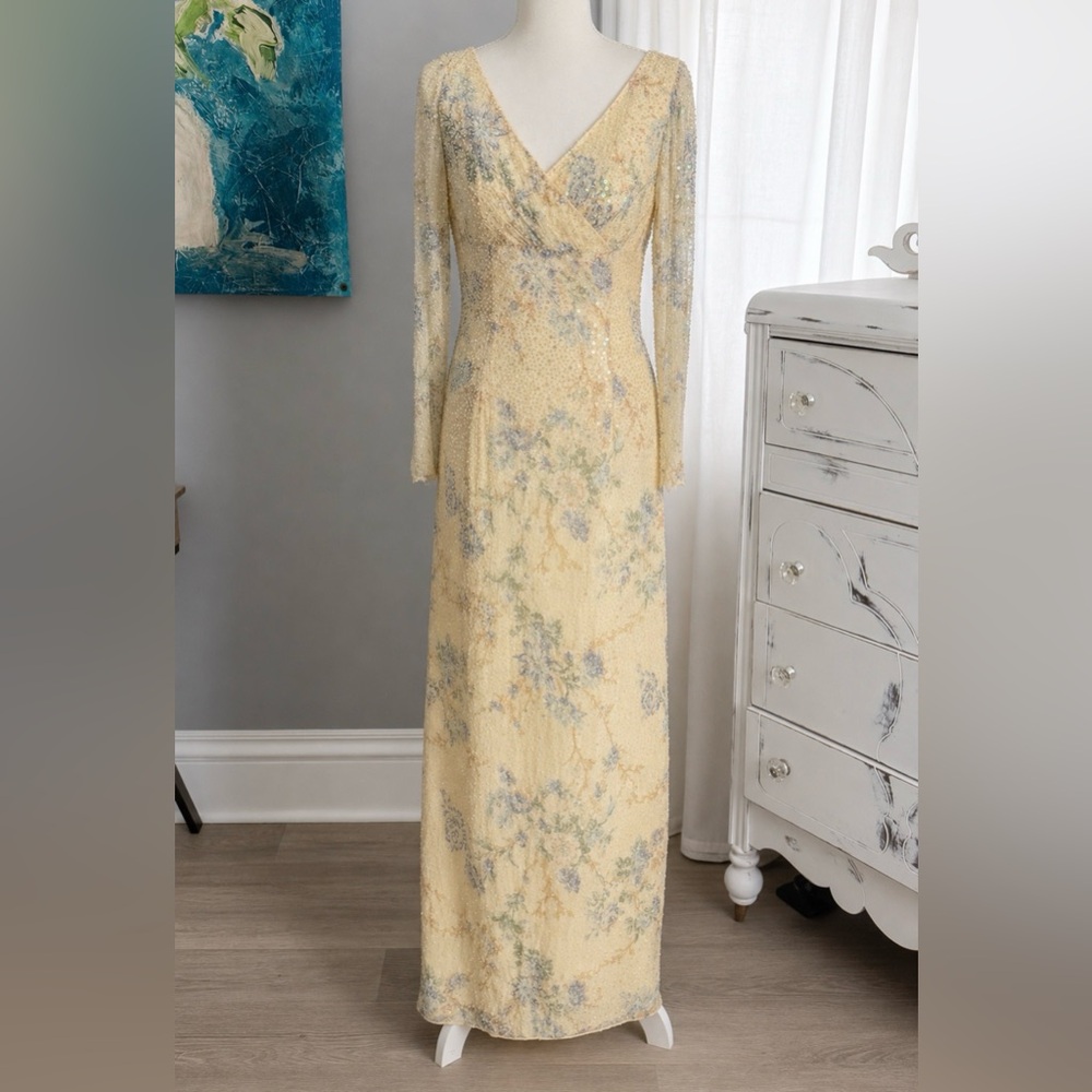Mon Cheri Montage Silk Beaded Floral Evening Gown Mother Bride Dress